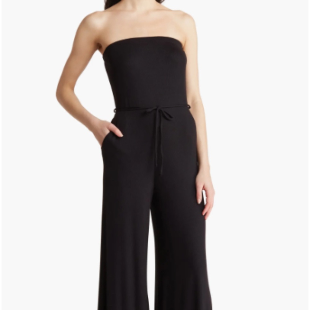 Elegant Strapless knit Black Women's wide leg Jumpsuit medium